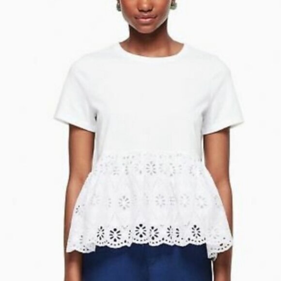 Kate Spade Peblum eyelet lace flounce tee top - Picture 1 of 8